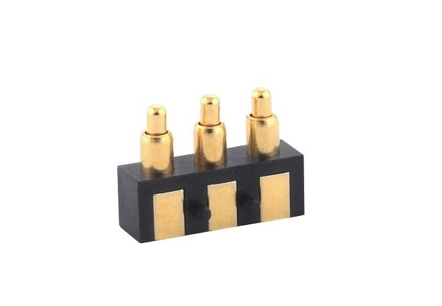 Conector Pogo Pin de design lateral de 3 pinos banhado a ouro