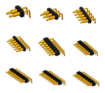 Conector de pino pogo de ângulo reto carregado por mola